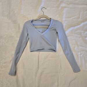 Urban Outfitters Light Blue V-Neck Long Sleeve Blouse